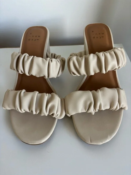 a new day Ruched Double-Strap Slide Sandals in Cream - Picture 1 of 3